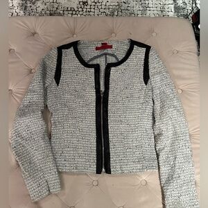 Hugo Boss Boucle fabric leather trip blazer/jacket size 6 blue